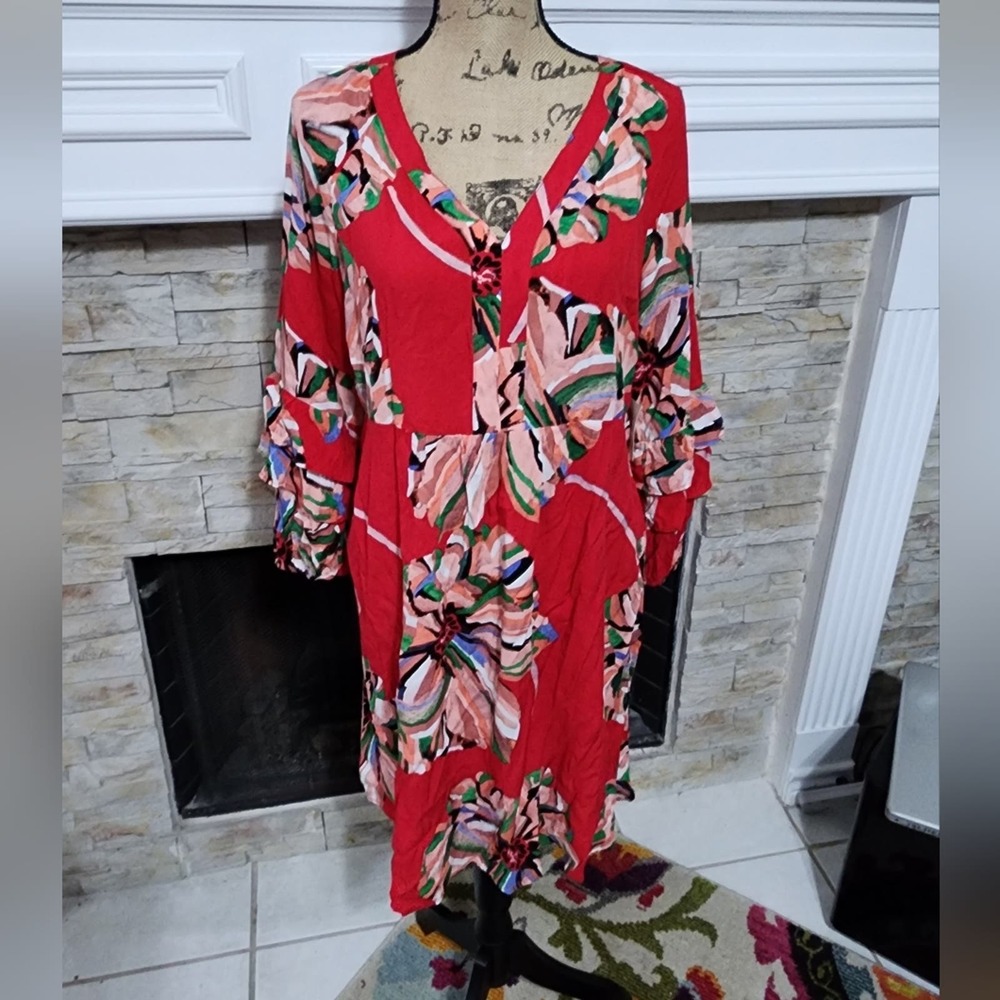 Anthropologie‎ x fig & flower floral farm ruffle lantern sleeve peasant dress L